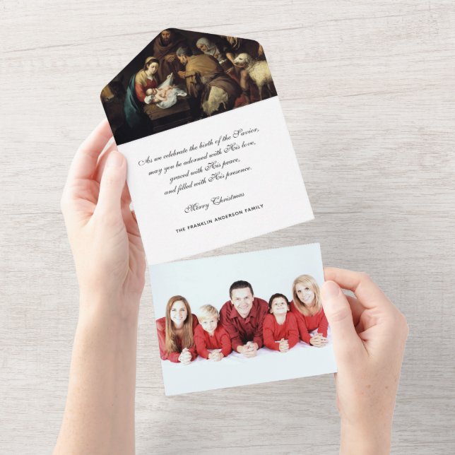 Christmas  Photo Virgin Mary Jesus Poinsettia  All In One Invitation (Tearaway)