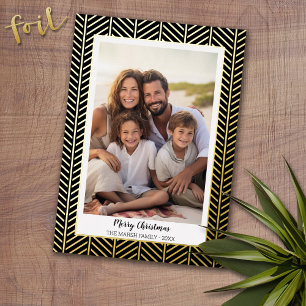 Christmas Photo with Herringbone Gold Border in Foil Holiday Card