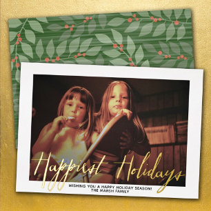 Christmas Photo - with Script Happiest Holidays Foil Holiday Card
