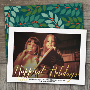 Christmas Photo - with Script Happiest Holidays Foil Holiday Card
