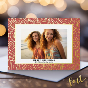 Christmas Photo with Textured Gold Border Foil Holiday Card