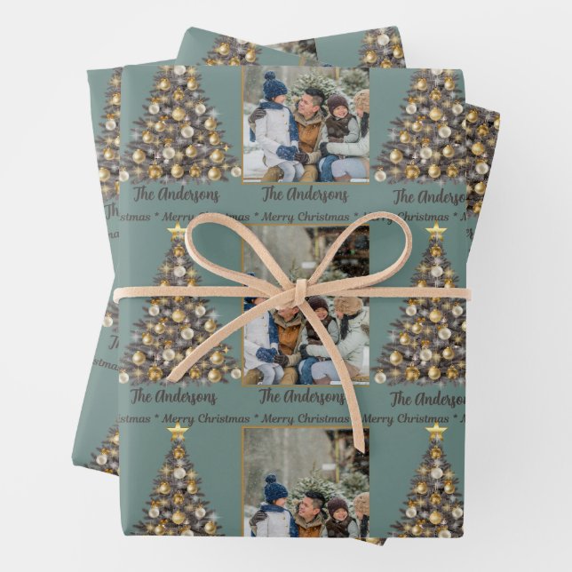 Christmas Photo Wrapping -Elegant Blue Wrapping Paper Sheet (In situ)