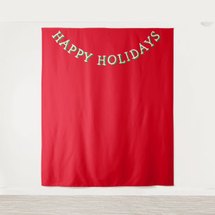 Christmas Photobooth Backdrop Happy Holidays Red Tapestry