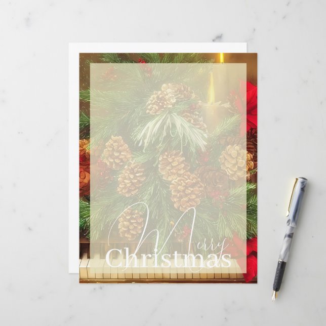 Christmas piano stationery paper (Front/Back In Situ)