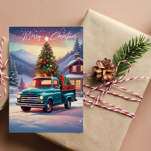 Christmas Pick Up Truck Tree & Gifts Holiday Card