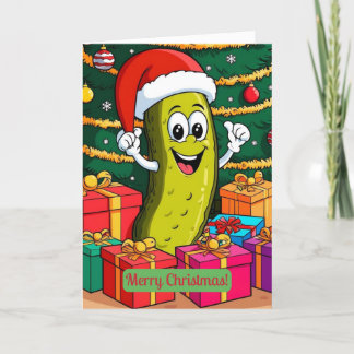 Christmas Pickle Cartoon Character Presents Thank You Card