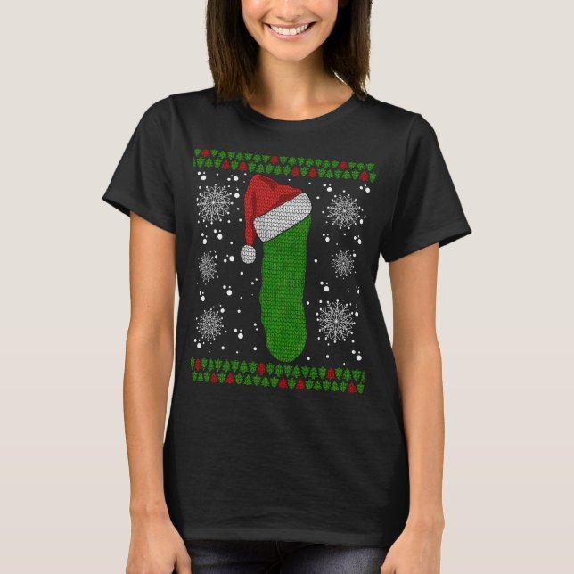Christmas Pickle Santa Elf Hat Tree Funny Xmas Ugl T-Shirt (Front)