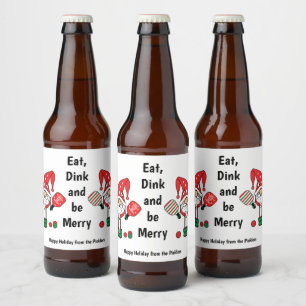 Christmas pickleball beer bottle label