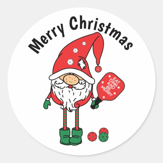 Christmas pickleball classic round sticker (Front)