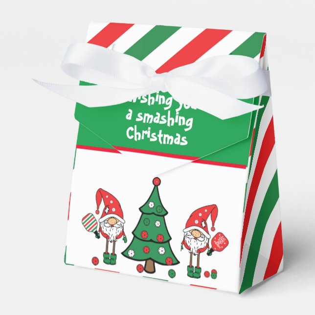 Christmas pickleball dwarfs, custom text tent favour box (Front Side)