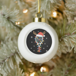 Christmas Pickleball Paddle Reindeer Antlers Xmas Ceramic Ball Christmas Ornament