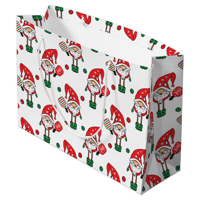 Christmas pickleball pattern large gift bag (Back Angled)