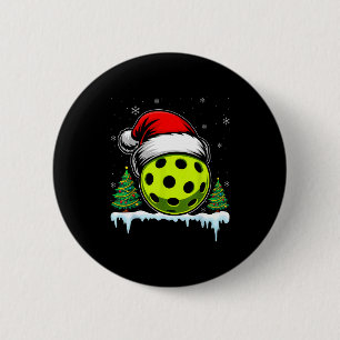 Christmas pickleball pickle ball santa hat funny 6 cm round badge