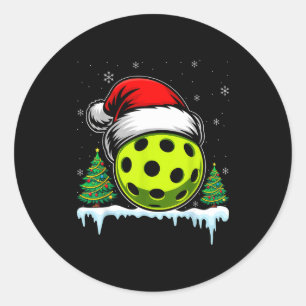 Christmas pickleball pickle ball santa hat funny classic round sticker