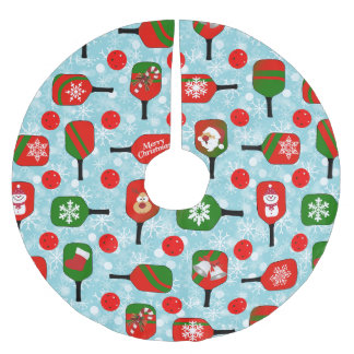 Christmas Pickleball Red Green Blue Snowflakes Brushed Polyester Tree Skirt