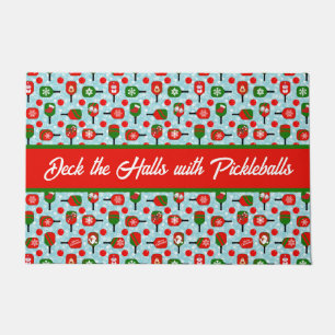 Christmas Pickleball Red Green Blue Snowflakes Doormat