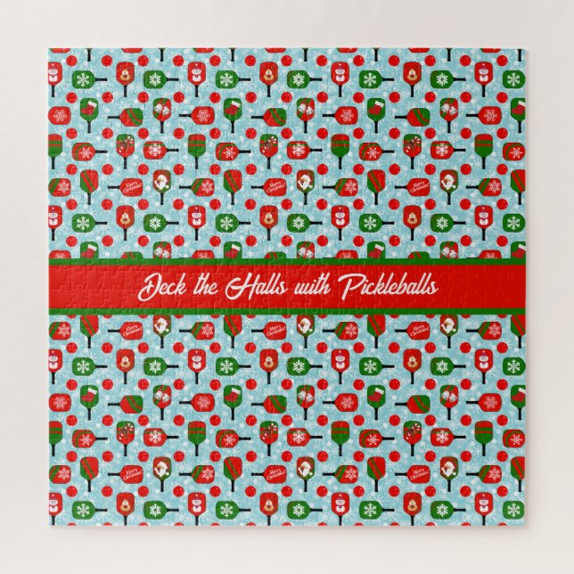 Christmas Pickleball Red Green Blue Snowflakes Jigsaw Puzzle (Vertical)