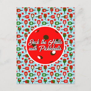Christmas Pickleball Red Green Blue Snowflakes Postcard
