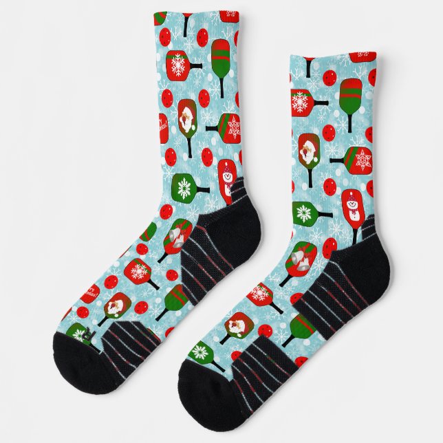 Christmas Pickleball Red Green Blue Snowflakes Socks (Left)