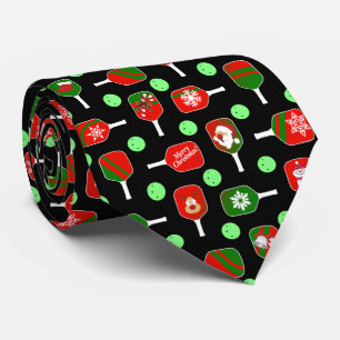 Christmas Pickleball Red Green Paddles Balls Black Tie