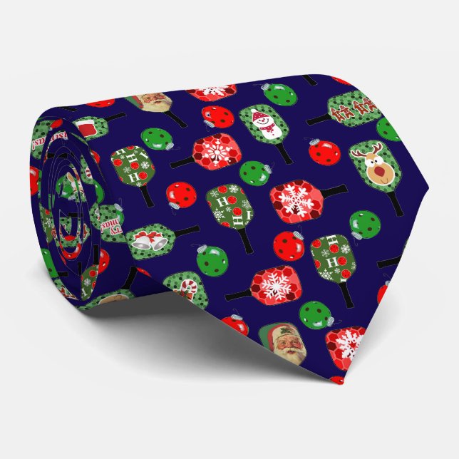 Christmas Pickleball Red Green Paddles Balls Blue Tie (Rolled)