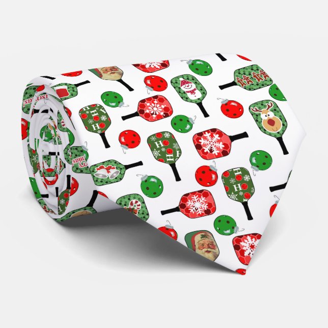 Christmas Pickleball Red & Green Paddles Balls Fun Tie (Rolled)