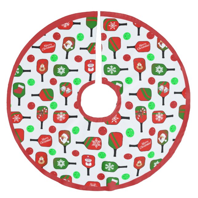 Christmas Pickleball Red Green Paddles Balls X-Mas Brushed Polyester Tree Skirt (Front)