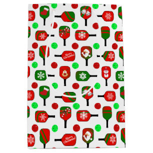Christmas Pickleball Red Green Paddles Balls X-Mas Medium Gift Bag