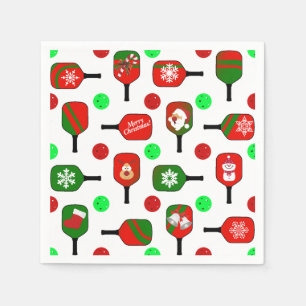 Christmas Pickleball Red Green Paddles Balls X-Mas Napkin