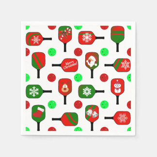 Christmas Pickleball Red Green Paddles Balls X-Mas Napkin