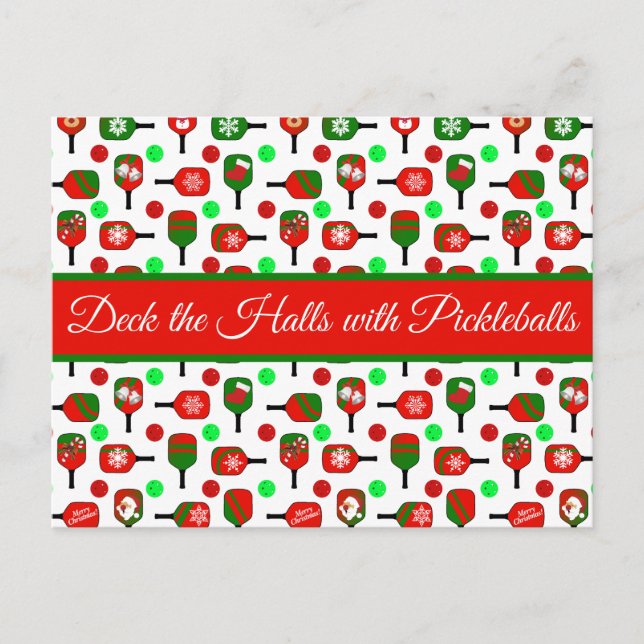 Christmas Pickleball Red Green Paddles Balls X-Mas Postcard (Front)