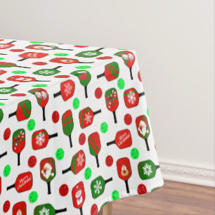 Christmas Pickleball Red Green Paddles Balls X-Mas Tablecloth