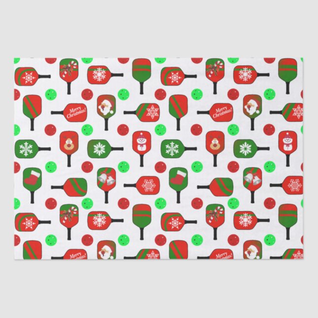 Christmas Pickleball Red Green Paddles Balls X-Mas Tissue Paper (Front)