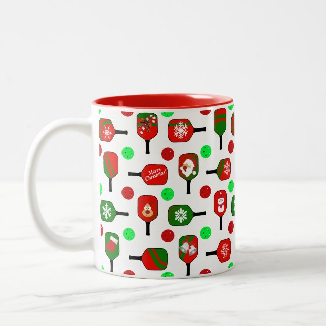 Christmas Pickleball Red Green Paddles Balls X-Mas Two-Tone Coffee Mug (Left)