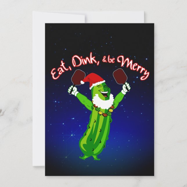 Christmas Pickleball Santa Hat Pickle Holiday Card (Front)