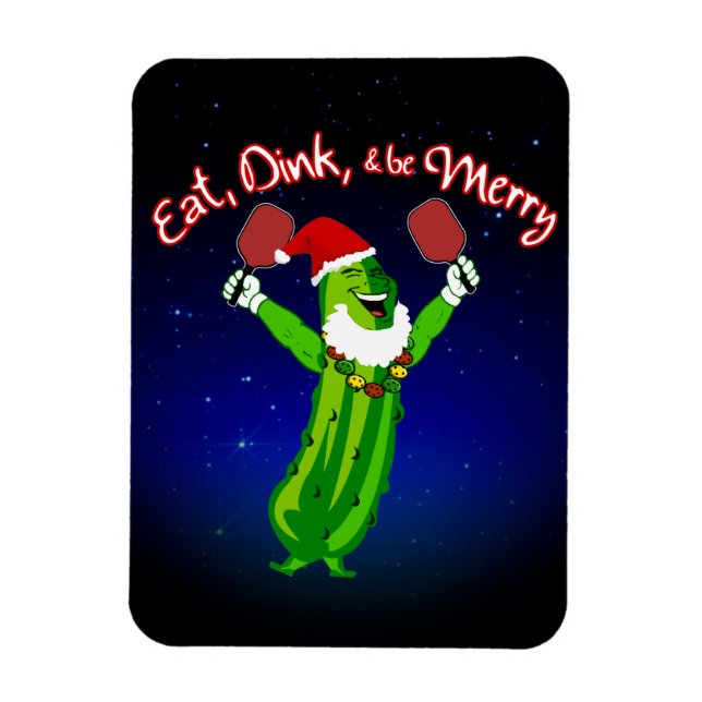 Christmas Pickleball Santa Hat Pickle Magnet (Vertical)