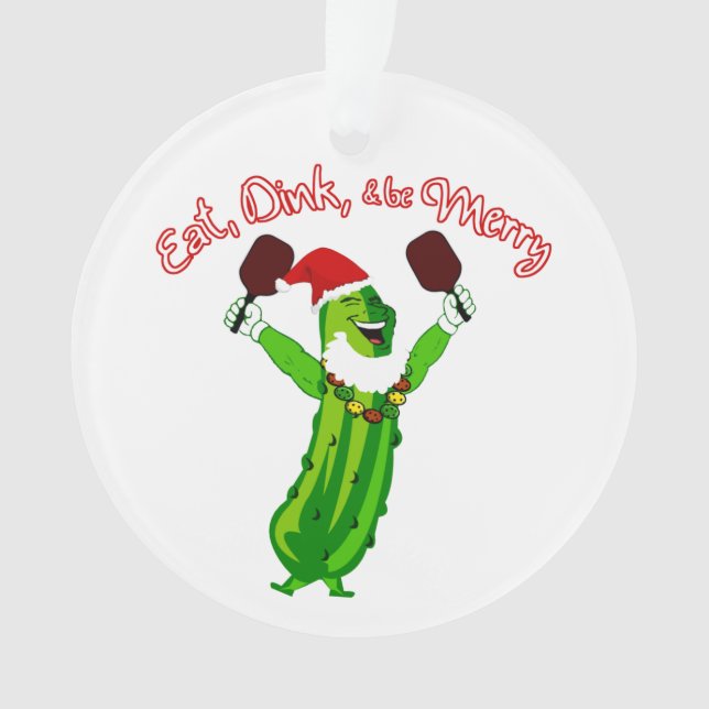 Christmas Pickleball Santa Hat Pickle Ornament (Front)