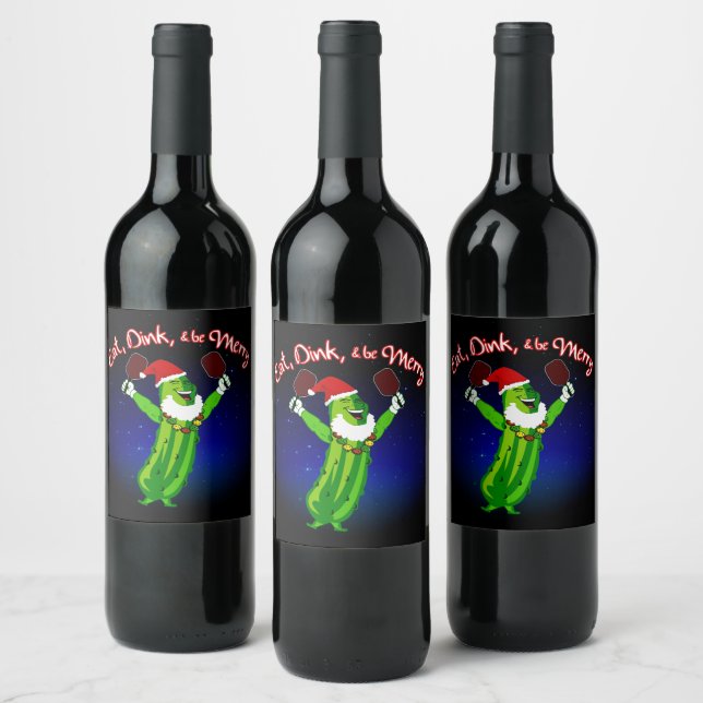 Christmas Pickleball Santa Hat Pickle Wine Label (Bottles)