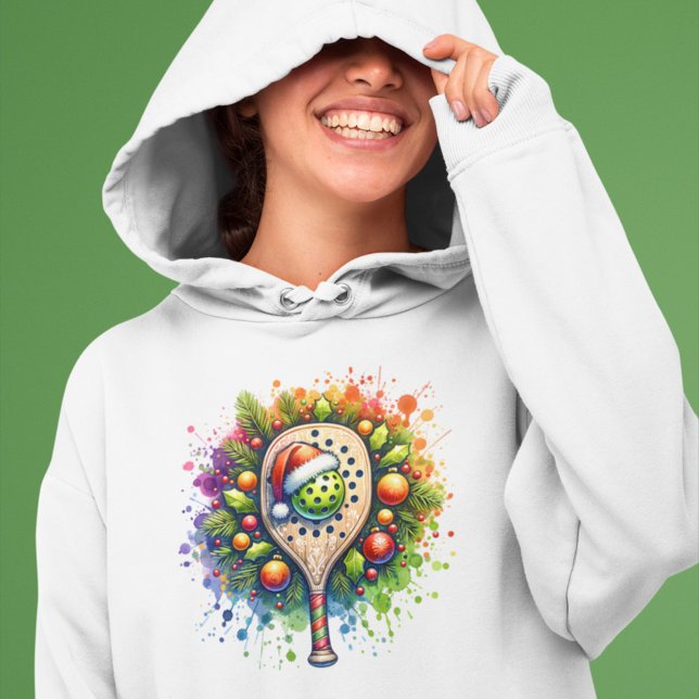 Christmas Pickleball Santa Hat Pine Holly Leaves Hoodie (Creator Uploaded)