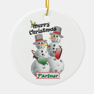 Christmas Pickleball snowman partner Ceramic Tree Decoration