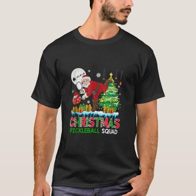 Christmas Pickleball Squad Santa Playing Picklebal T-Shirt (Front)