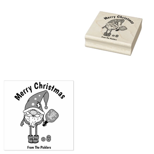 Christmas pickleball  square rubber stamp (Stamped)