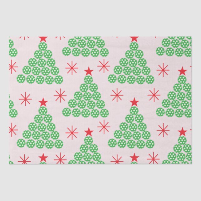 Christmas Pickleball Tree with stars Pattern Tissue Paper (Front)