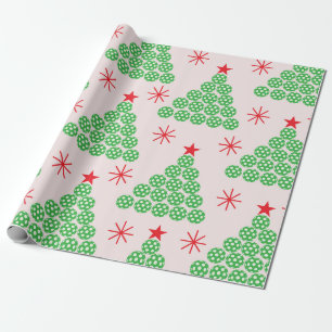 Christmas Pickleball Tree with stars Pattern Wrapping Paper