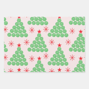 Christmas Pickleball Tree with stars Pattern Wrapping Paper Sheet