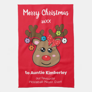 Christmas pickleball with Reindeer Girl Kitchen To Tea Towel