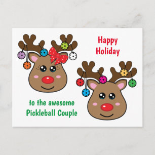 Christmas pickleball with Reindeers, custom text   Postcard