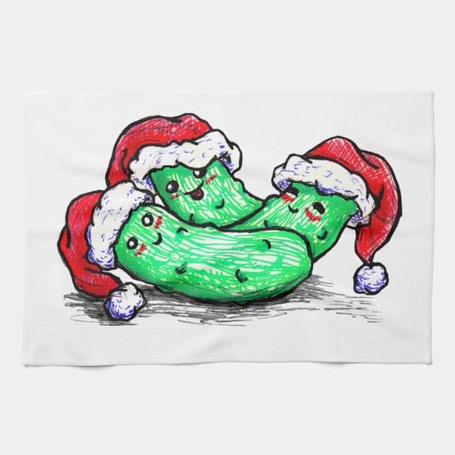 Christmas Pickles Tea Towel (Horizontal)