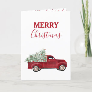 Christmas Pickup Truck Xmas Tree Watercolor Holiday Card