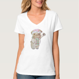 christmas picture of bowing and waving pug T-Shirt